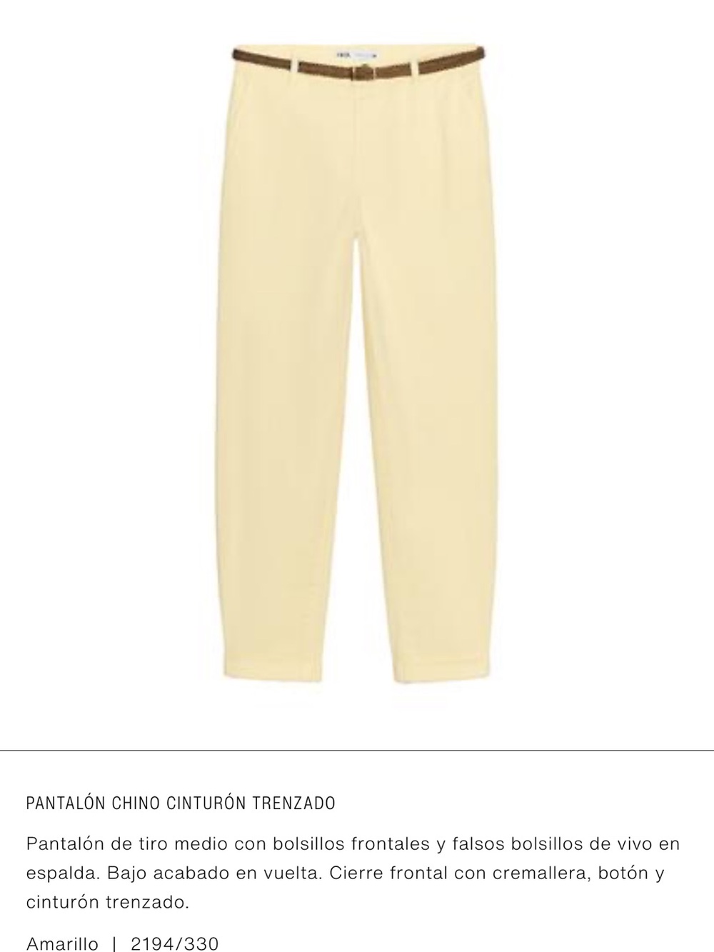 Zara Pale Yellow Chino Pants